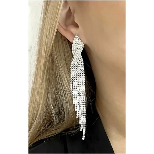 Серьги , фианит, серебряный