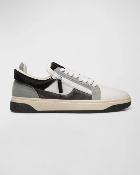 Мужские низкие кожаные кроссовки Gz94 с телячьим ворсом Giuseppe Zanotti, цвет Whtblkgrey