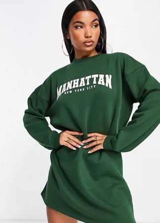 Зеленое платье-свитер миди с графическим принтом Missguided Manhattan-Зеленый цвет