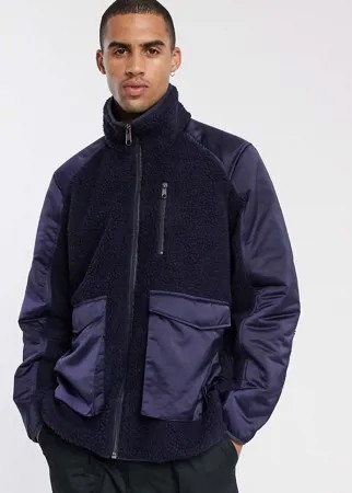 Синяя куртка из искусственного меха «борг» с карманами в стиле милитари ASOS DESIGN-Синий