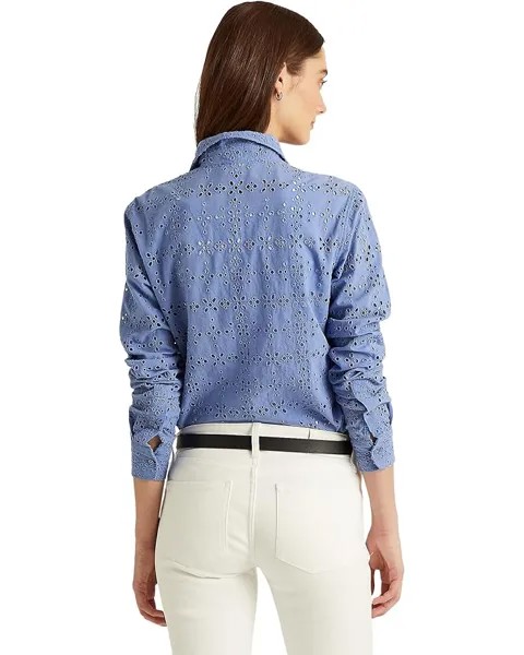 Рубашка LAUREN Ralph Lauren Eyelet Cotton Shirt, цвет Blue Loch