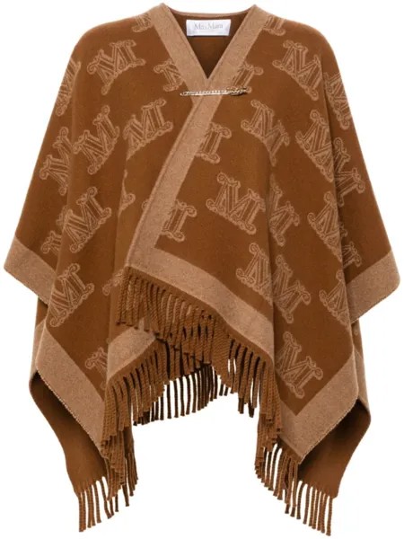 Max Mara шерстяное пончо с монограммой, коричневый