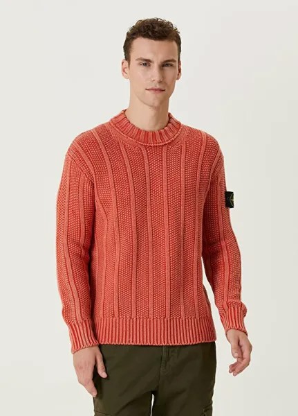 Шерстяной свитер с фактурной оранжевой полоской Stone Island