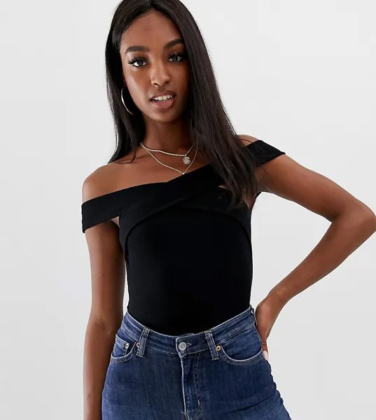 Черное боди с открытыми плечами и запахом ASOS DESIGN Tall-Черный