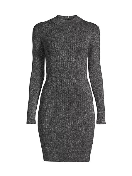 Мини-платье металлик с длинными рукавами Michael Michael Kors, цвет black silver