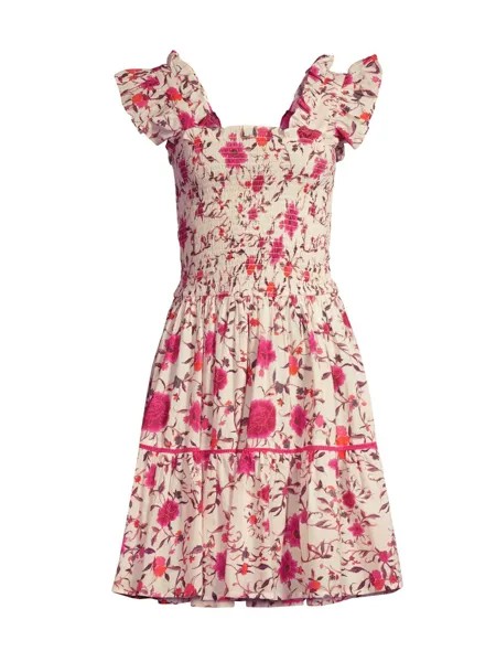 Присборенное платье с цветочным принтом Elena Ro's Garden, белый