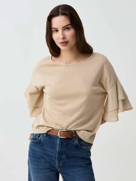 Футболка с люрексом и рукавами с воланами Ovs, цвет light beige