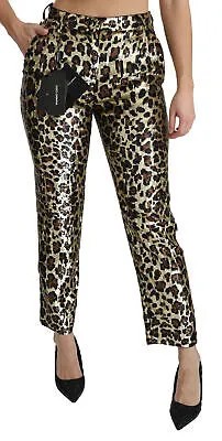 Брюки DOLCE - GABBANA Коричневые леопардовые брюки с завышенной талией и пайетками IT38/US4/XS Рекомендуемая розничная цена 11 100 долларов США