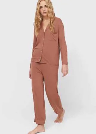 Stradivarius Трикотажная Пижамная Рубашка Коричневый S