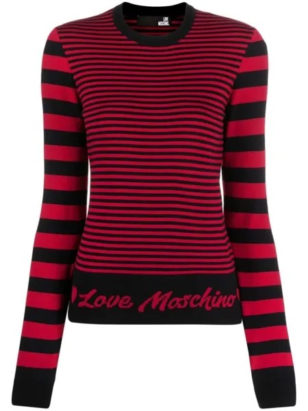 Love Moschino полосатый джемпер с вышитым логотипом, розовый