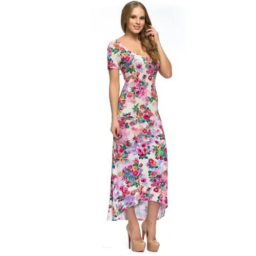 Платье Мадам Т, вискоза, повседневное, полуприлегающее, макси, размер 46, розовый, бежевый