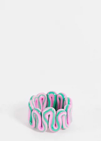 Пластиковое кольцо с мраморной отделкой зеленого и розового цвета и массивным витым дизайном ASOS DESIGN Curve-Multi