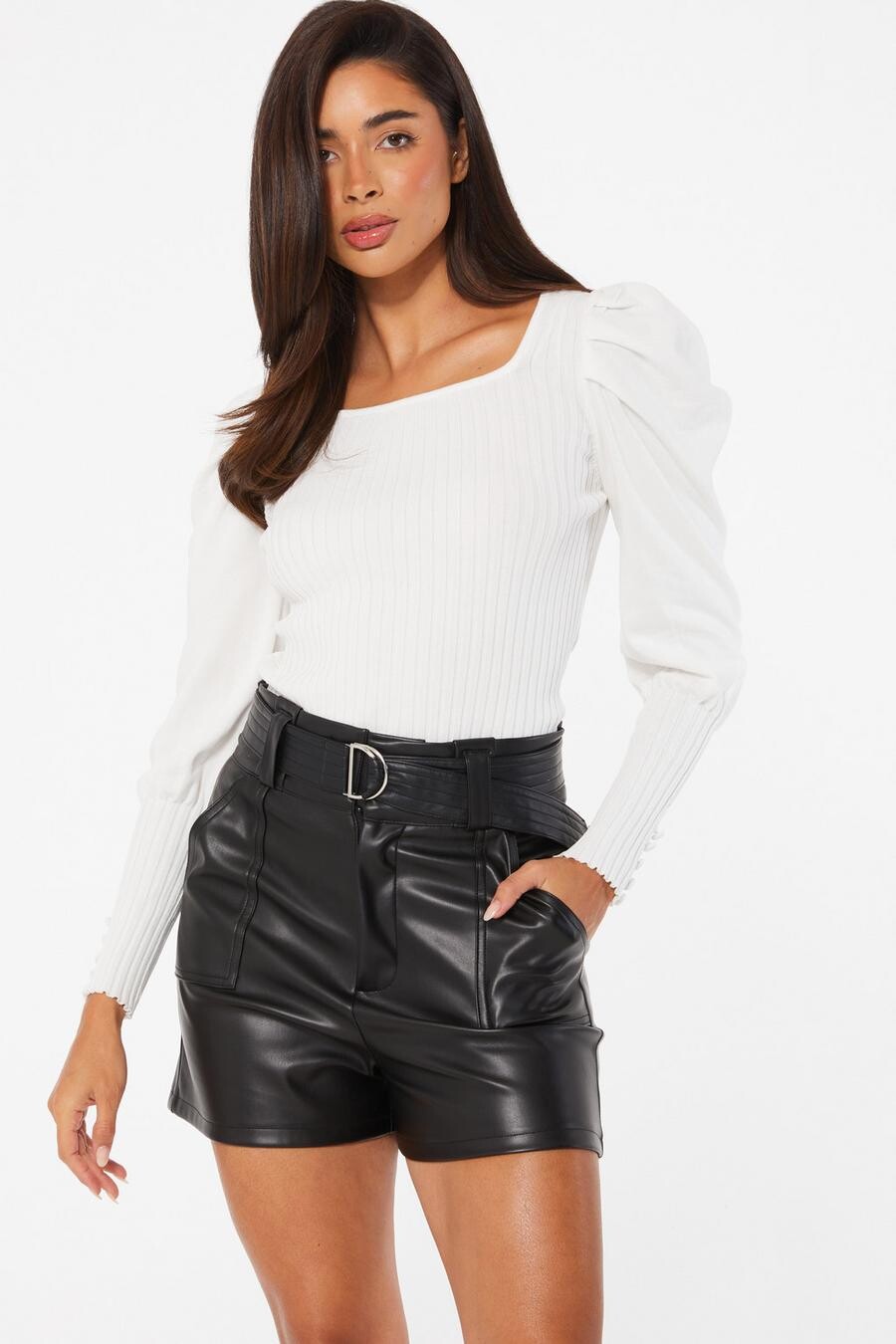 Кремовый легкий трикотажный джемпер с рукавами-фонариками QUIZ Clothing