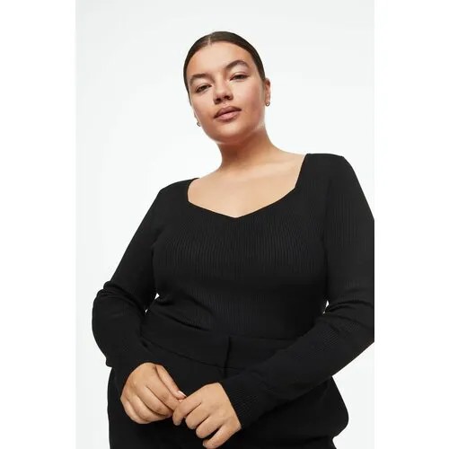 Пуловер H&M, длинный рукав, прилегающий силуэт, размер 4XL, черный