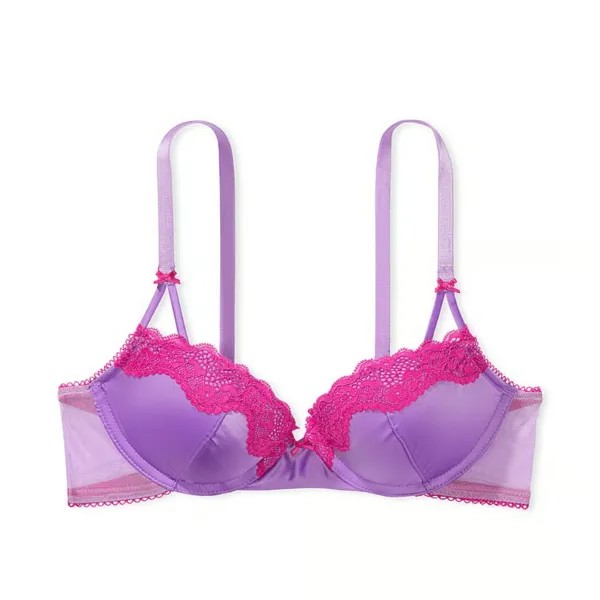 Бюстгальтер Victoria's Secret Fun & Flirty Lace-Trim Satin Push-Up, фиолетовый/фуксия