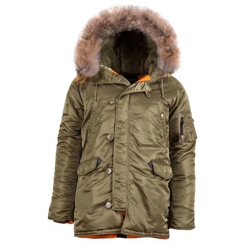 Куртка аляска Alpha Industries Slim Fit N-3B Parka, vintage olive-orange, натуральный мех (размер: xxl)