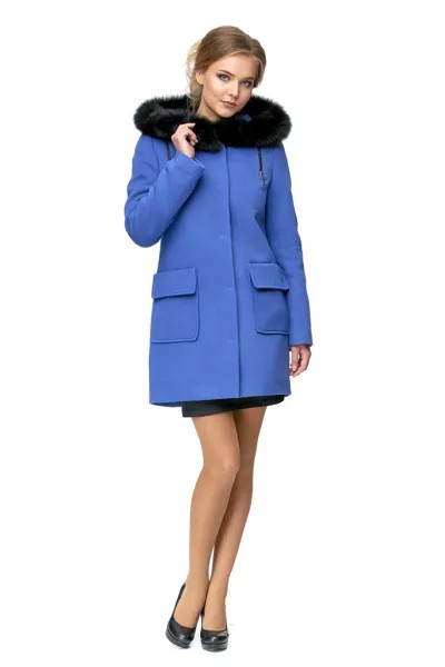 Пальто женское МОСМЕХА 8002137 синее 46 RU