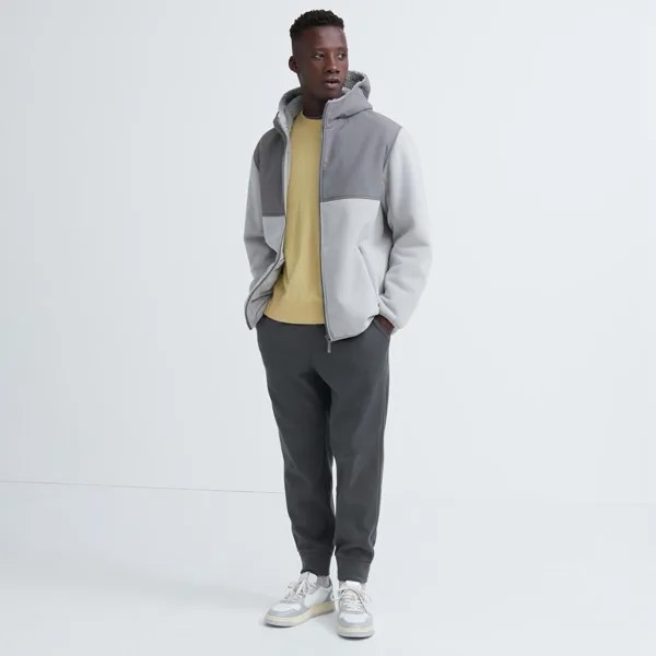 Брюки Uniqlo из смесового хлопка на резинке и подкладкой из флиса, темно-серый