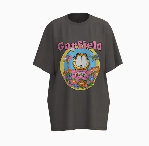 Футболка Bershka Garfield print short sleeve, тёмно-серый