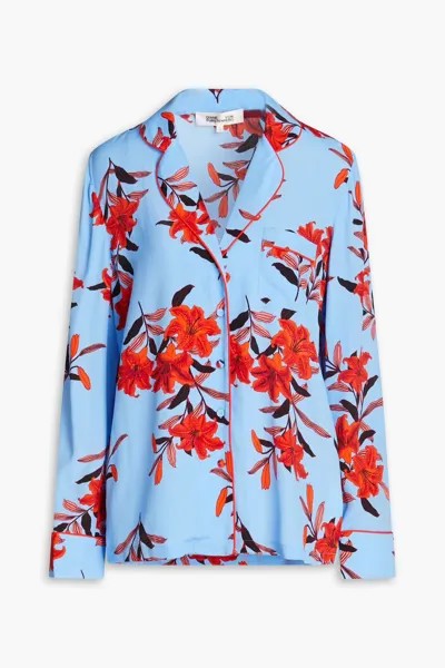 Рубашка из крепдешина Halsey с цветочным принтом Diane Von Furstenberg, светло-синий