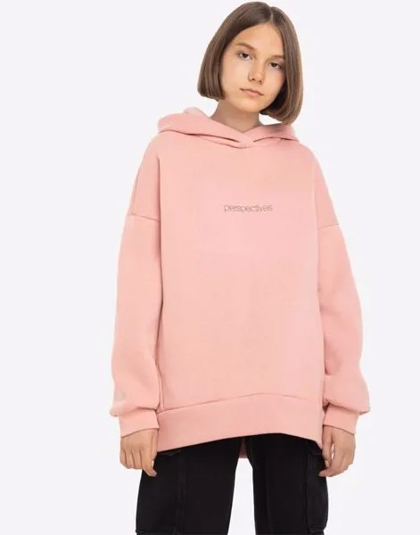 Розовое худи oversize с принтом Perspectives для девочки Gloria Jeans