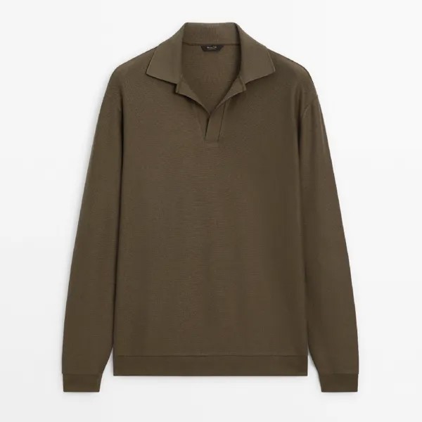 Футболка-поло Massimo Dutti Textured Cotton Blend, оливковый