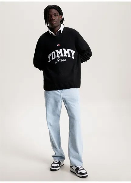 Черный мужской свитер с круглым вырезом, нормальная вышивка Tommy Jeans