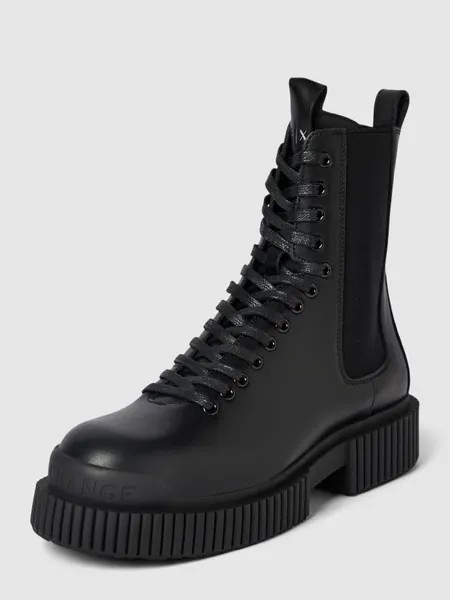 Кожаные ботинки на шнуровке с лейблом, модель EDDIE ARMANI EXCHANGE, черный