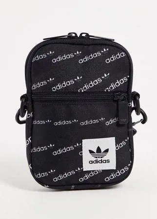 Черная фестивальная сумка со сплошным принтом монограммы adidas Originals-Черный цвет