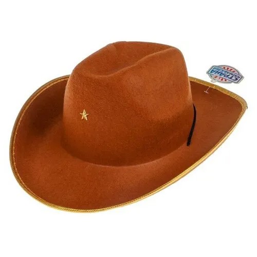 Карнавальная шляпа Шериф, детская, на резинке, р-р. 52-54, цвет коричневый