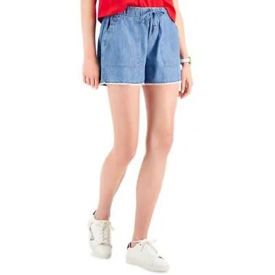 Женские синие шорты из шамбре Tommy Jeans с кулиской и необработанным краем XS BHFO 0188