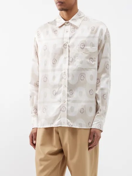 Рубашка оверсайз из смесового шелка с ручной росписью Commas, бежевый