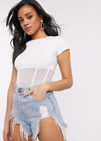 Боди белого цвета с короткими рукавами и корсетной отделкой ASOS DESIGN-Белый