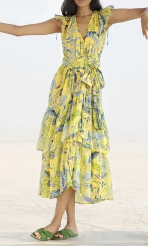 Платье Banjanan Mercy с оборками и хлопковым принтом из вуали, солнечно-желтый цвет, M