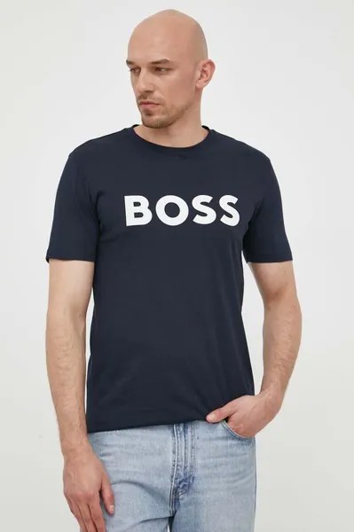 Хлопковая футболка CASUAL Boss Orange, темно-синий