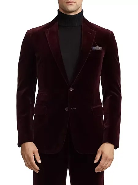 Бархатное однобортное спортивное пальто Ralph Lauren Purple Label, цвет burgundy
