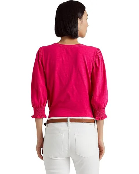 Футболка LAUREN Ralph Lauren Cotton Slub Jersey Puff-Sleeve Tee, цвет Sport Pink