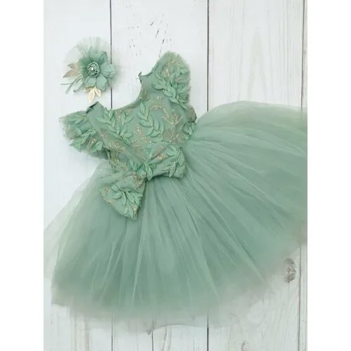 Платье-пачка Мой Ангелок, хлопок, нарядное, флористический принт, размер 110, зеленый