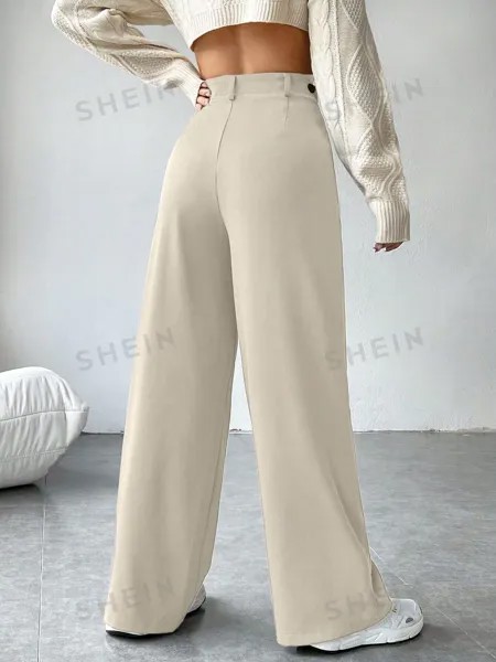 SHEIN EZwear Женские однотонные плиссированные костюмные брюки, абрикос