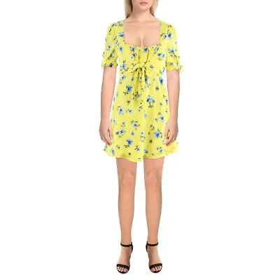 Guess Женское желтое мини-платье с цветочным принтом и короткими рукавами-фонариками 0 BHFO 0102