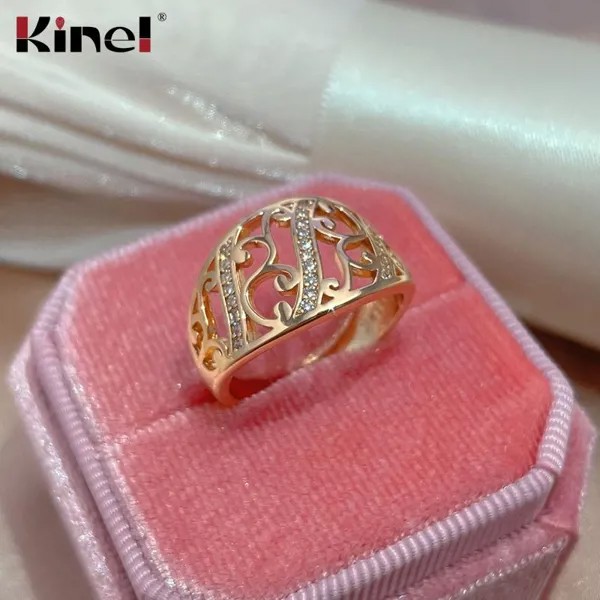 Kinel Полый цветок Розовое золото Свадебные обручальные кольца