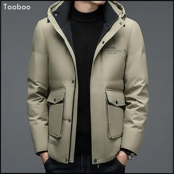 Taoboo 2022 зимняя Роскошная Высококачественная куртка с капюшоном деловая Повседневная пуховая куртка для мужчин классический винтажный стиль однотонные канадские парки