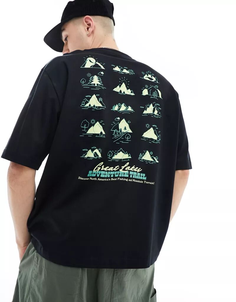 ONLY & SONS – футболка оверсайз черного цвета с небольшим горным принтом на спине