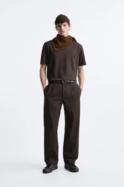 Мягкая футболка стандартного кроя ZARA, шоколад