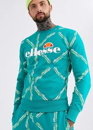 Бирюзовый свитшот со сплошным принтом логотипа ellesse Sismond эксклюзивно для ASOS-Зеленый