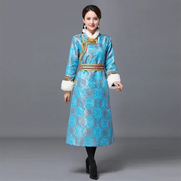 Винтажные монгольские костюмы, костюмы для женщин, длинный халат с вышивкой, этническая одежда, зимнее азиатское элегантное платье
