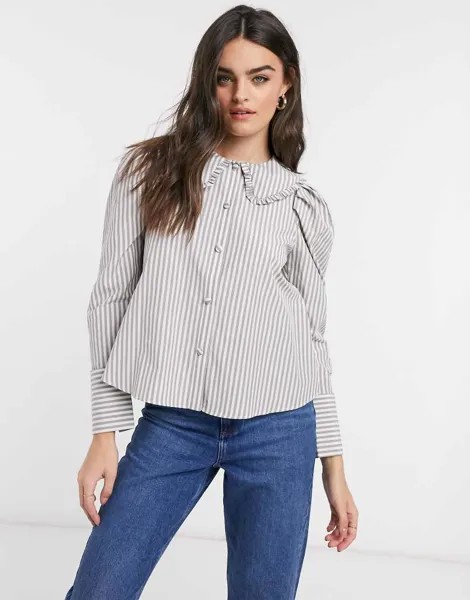 Рубашка в полоску с длинными рукавами и оборкой на воротнике ASOS DESIGN-Многоцветный