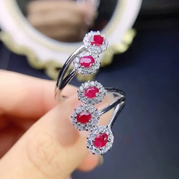 Взрывоопасное натуральное рубиновое кольцо из Мьянмы, основной камень 5*7 мм, стандартное серебро, Вшитая инкрустированная Женская Роскошна...