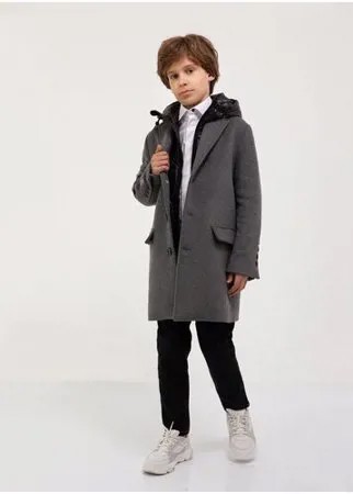 Пальто серое текстильное Gulliver для мальчиков, цвет серый, размер 128, модель 221GSBC4504