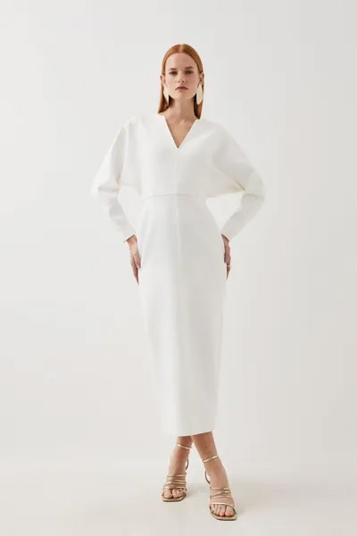 Платье миди с чистыми швами и закругленными рукавами Karen Millen, белый